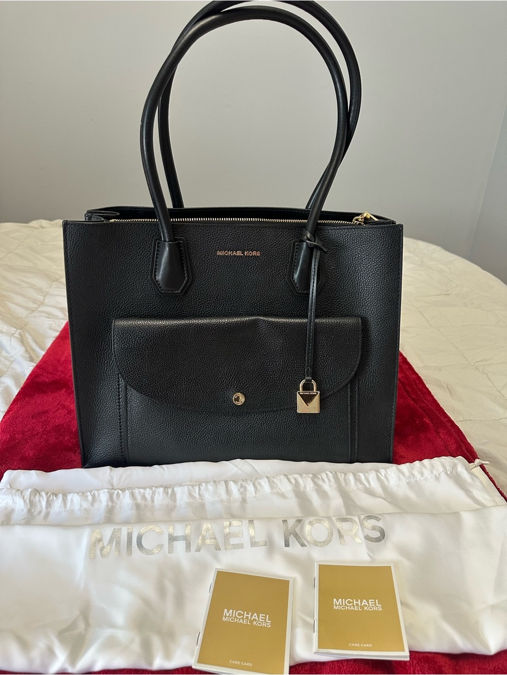 Michael Kors Mercer Large pebbled leather tote in black with gold-tone hardware